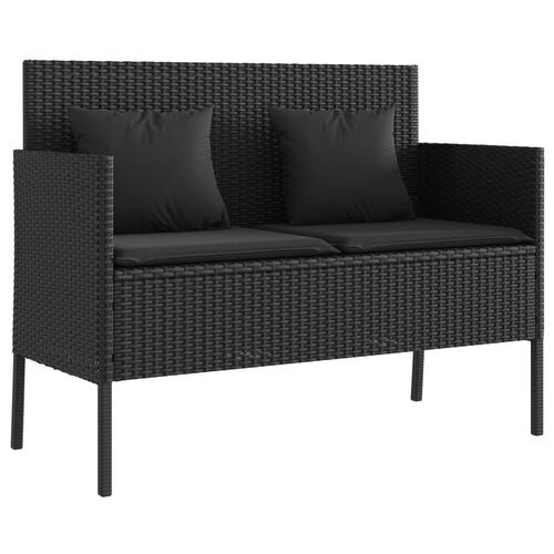 Havebænk med hynder polyrattan sort