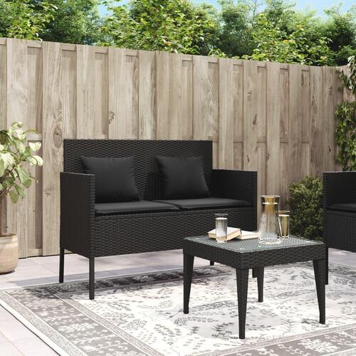 Havebænk med hynder polyrattan sort