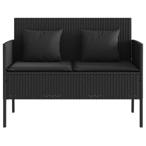 Havebænk med hynder polyrattan sort