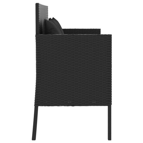 Havebænk med hynder polyrattan sort