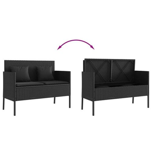Havebænk med hynder polyrattan sort