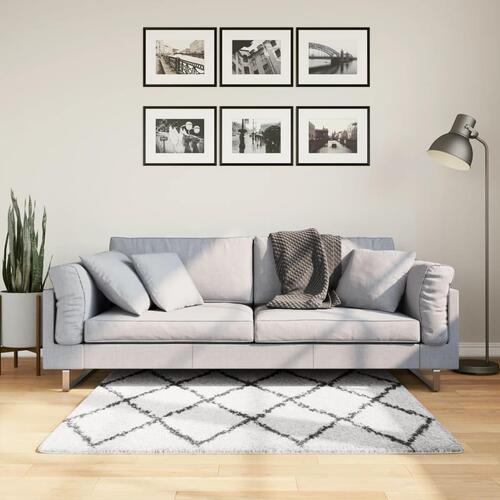 Shaggy gulvtæppe PAMPLONA 120x120 cm høj luv creme og sort
