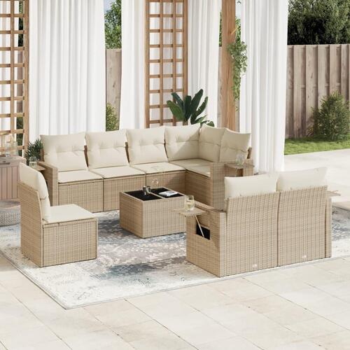 Sofasæt til haven 9 dele med hynder polyrattan beige