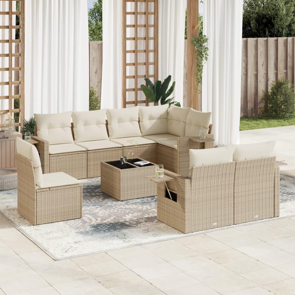 Sofasæt til haven 9 dele med hynder polyrattan beige