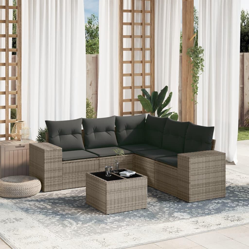Sofasæt til haven 6 dele med hynder polyrattan grå