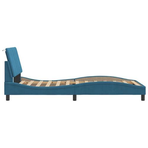 Sengeramme med sengegavl 100x200 cm fløjl blå
