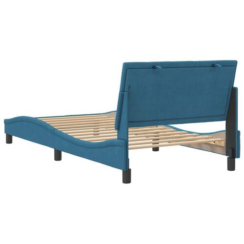 Sengeramme med sengegavl 100x200 cm fløjl blå