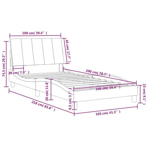 Sengeramme med sengegavl 100x200 cm fløjl blå