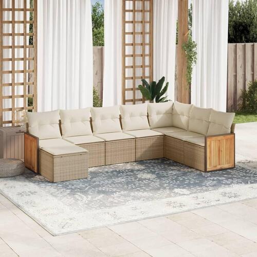 Sofasæt til haven 8 dele med hynder polyrattan beige