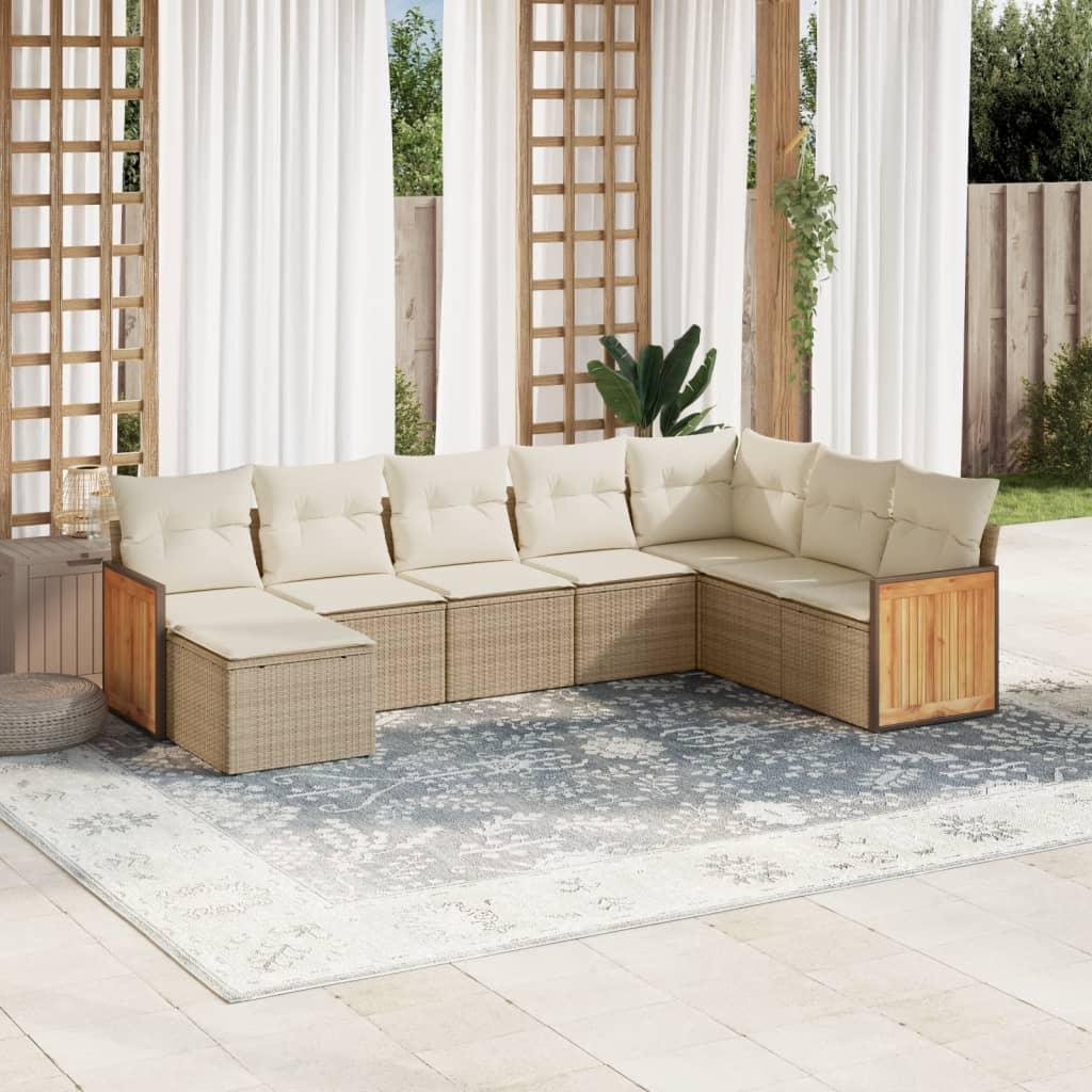 Sofasæt til haven 8 dele med hynder polyrattan beige