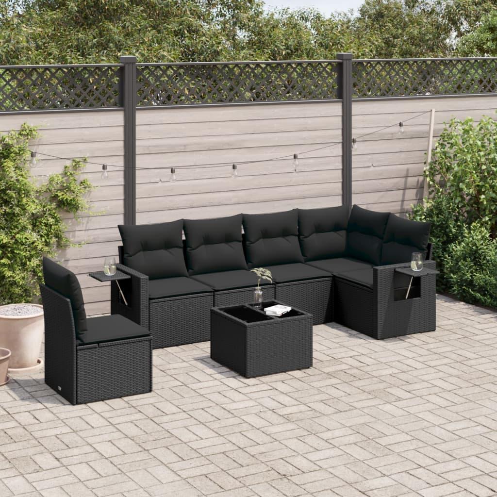 Sofasæt til haven 7 dele med hynder polyrattan sort