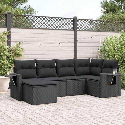 Sofasæt til haven 6 dele med hynder polyrattan sort