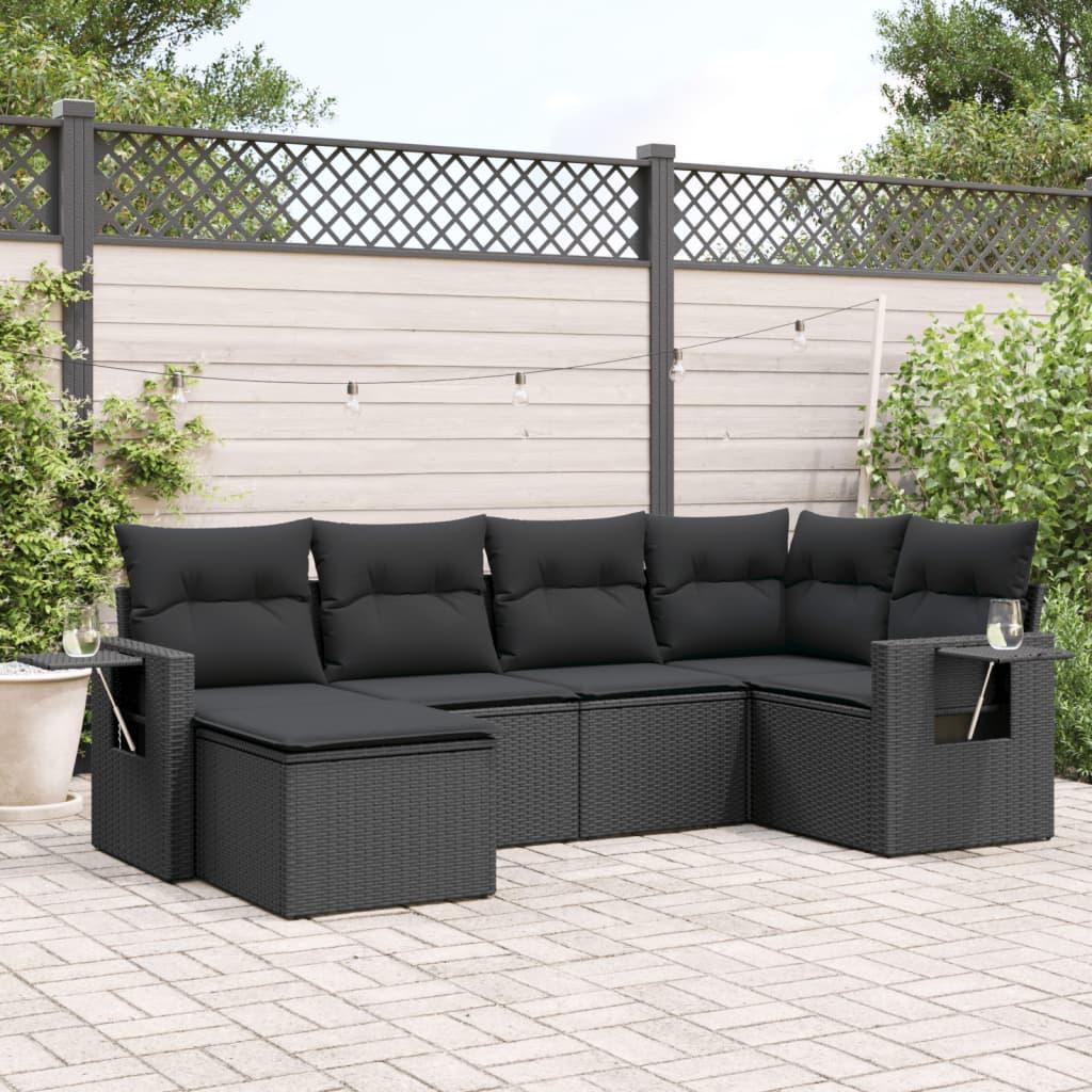 Sofasæt til haven 6 dele med hynder polyrattan sort