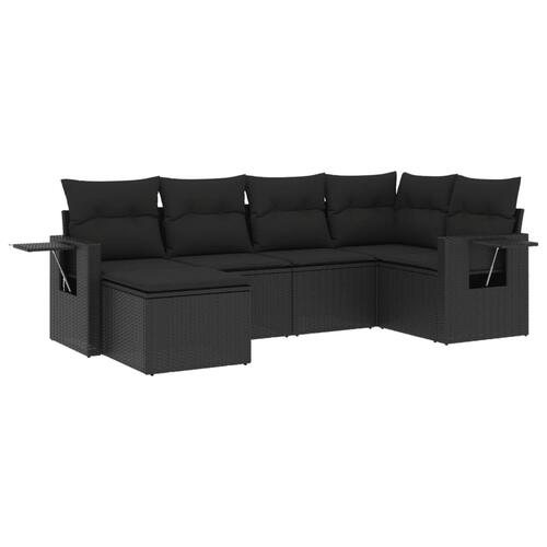 Sofasæt til haven 6 dele med hynder polyrattan sort