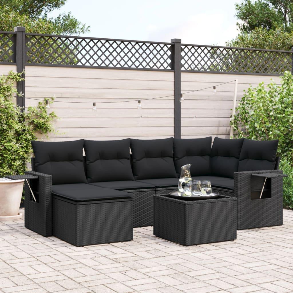 Sofasæt til haven 7 dele med hynder polyrattan sort