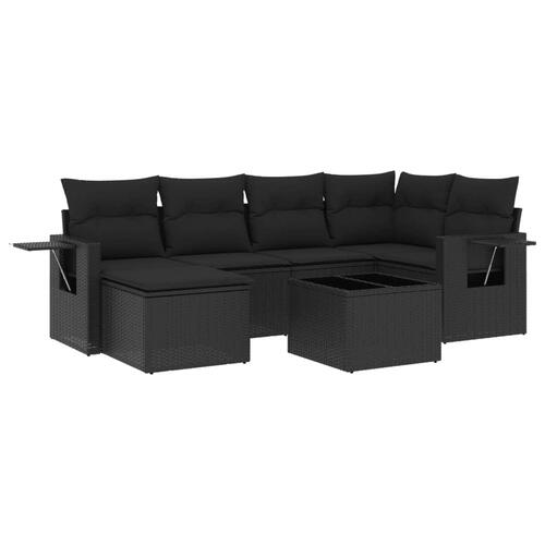 Sofasæt til haven 7 dele med hynder polyrattan sort