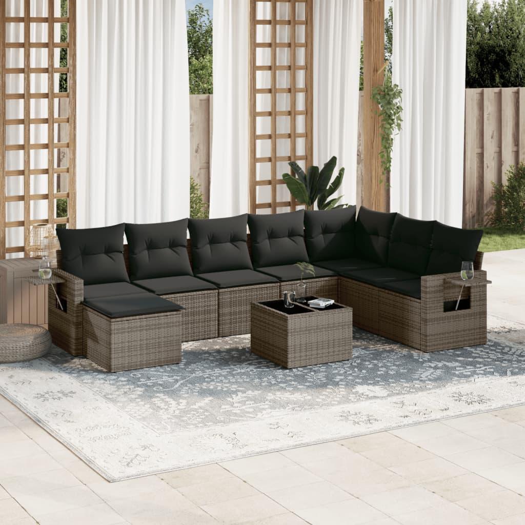 Sofasæt til haven 9 dele med hynder polyrattan grå
