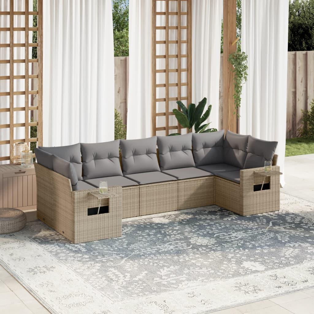 Sofasæt til haven 7 dele med hynder polyrattan beige