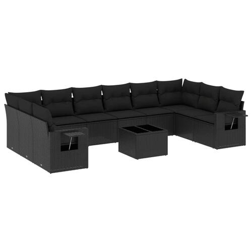 Sofasæt til haven 11 dele med hynder polyrattan sort