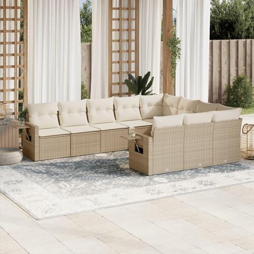 Sofasæt til haven 10 dele med hynder polyrattan beige
