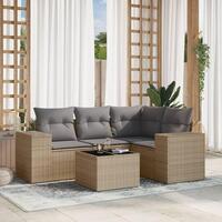 Sofasæt til haven 5 dele med hynder polyrattan beige