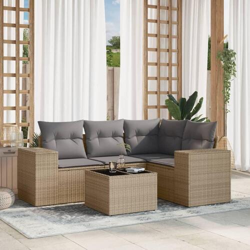 Sofasæt til haven 5 dele med hynder polyrattan beige