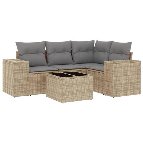 Sofasæt til haven 5 dele med hynder polyrattan beige