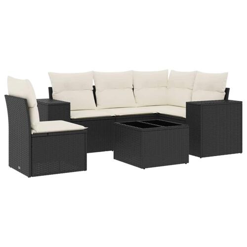 Sofasæt til haven 6 dele med hynder polyrattan sort