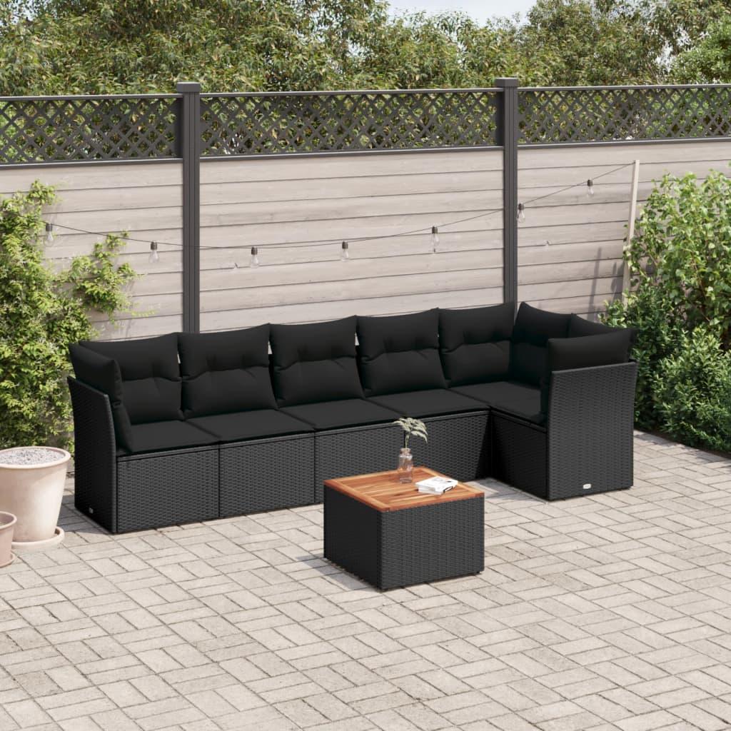 Sofasæt til haven 7 dele med hynder polyrattan sort billede