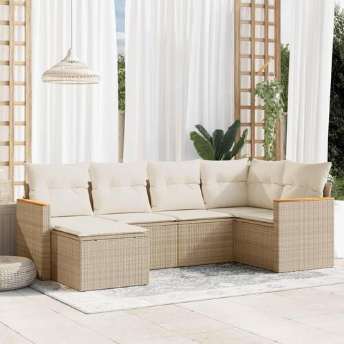 Sofasæt til haven 6 dele med hynder polyrattan beige