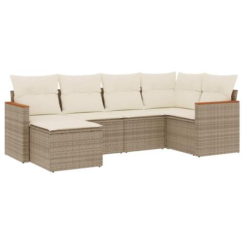Sofasæt til haven 6 dele med hynder polyrattan beige