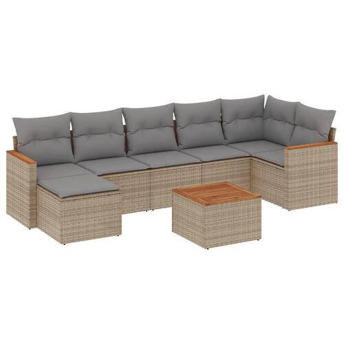 Sofasæt til haven 8 dele med hynder polyrattan beige
