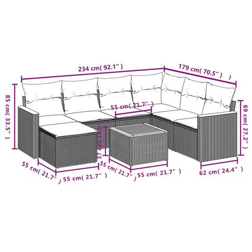 Sofasæt til haven 8 dele med hynder polyrattan beige