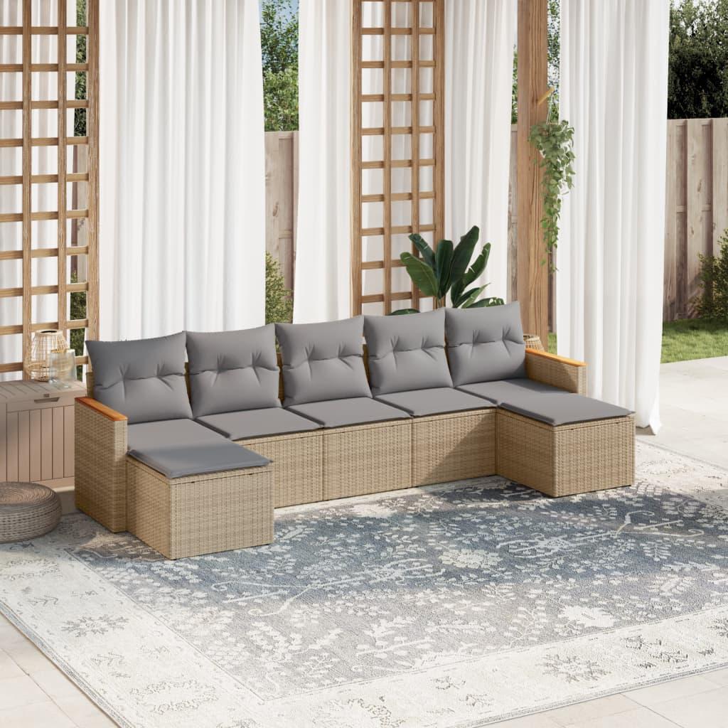 Sofasæt til haven 7 dele med hynder polyrattan beige
