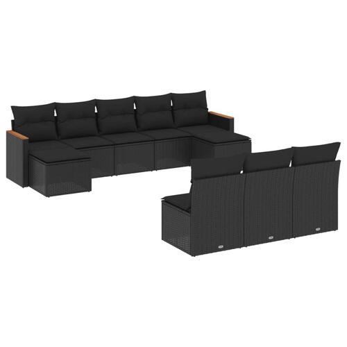 Sofasæt til haven 10 dele med hynder polyrattan sort