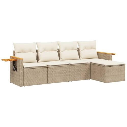 Sofasæt til haven 5 dele med hynder polyrattan beige