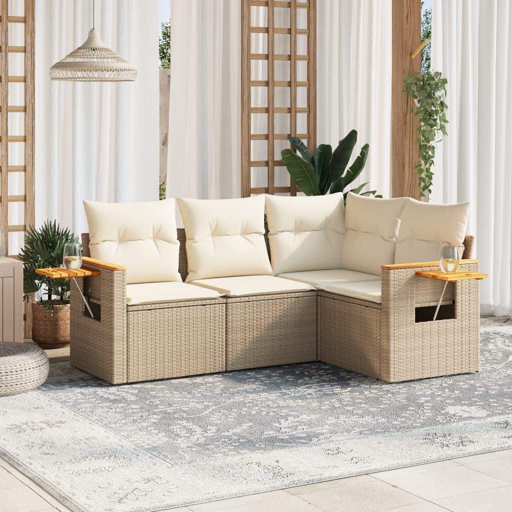 Sofasæt til haven 4 dele med hynder polyrattan beige