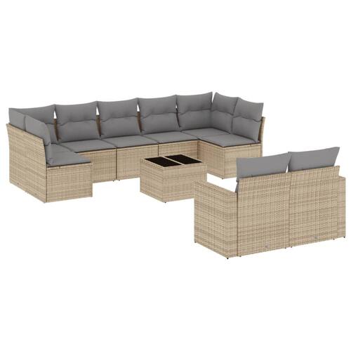 Sofasæt til haven 10 dele med hynder polyrattan beige