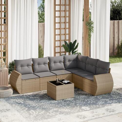 Sofasæt til haven 7 dele med hynder polyrattan beige