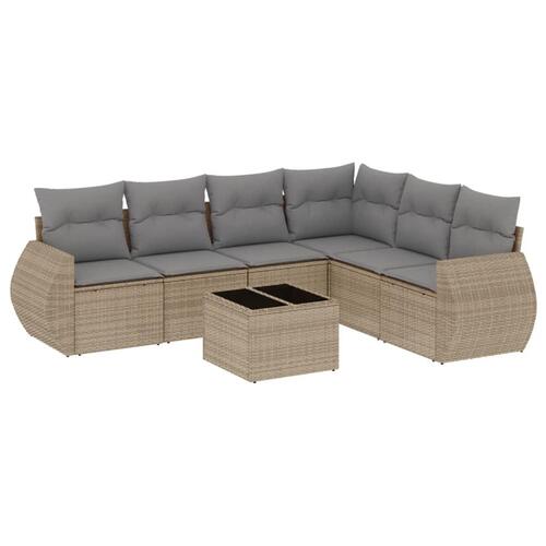 Sofasæt til haven 7 dele med hynder polyrattan beige
