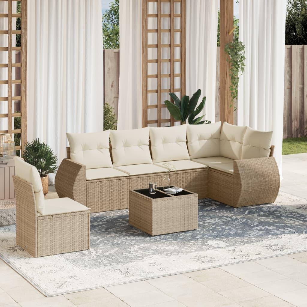 Sofasæt til haven 7 dele med hynder polyrattan beige