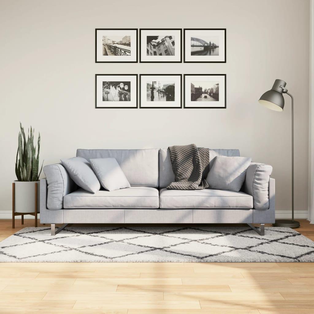 Shaggy gulvtæppe PAMPLONA 100x200 cm høj luv creme og sort