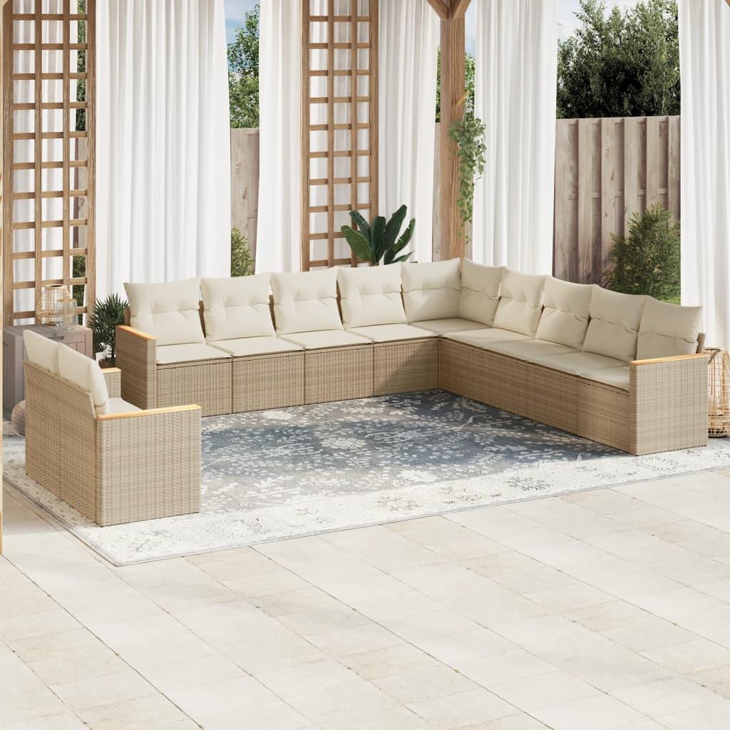 Sofasæt til haven 11 dele med hynder polyrattan beige
