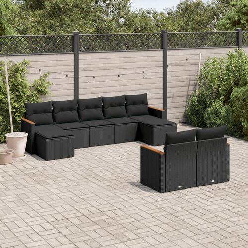 Sofasæt til haven 9 dele med hynder polyrattan sort