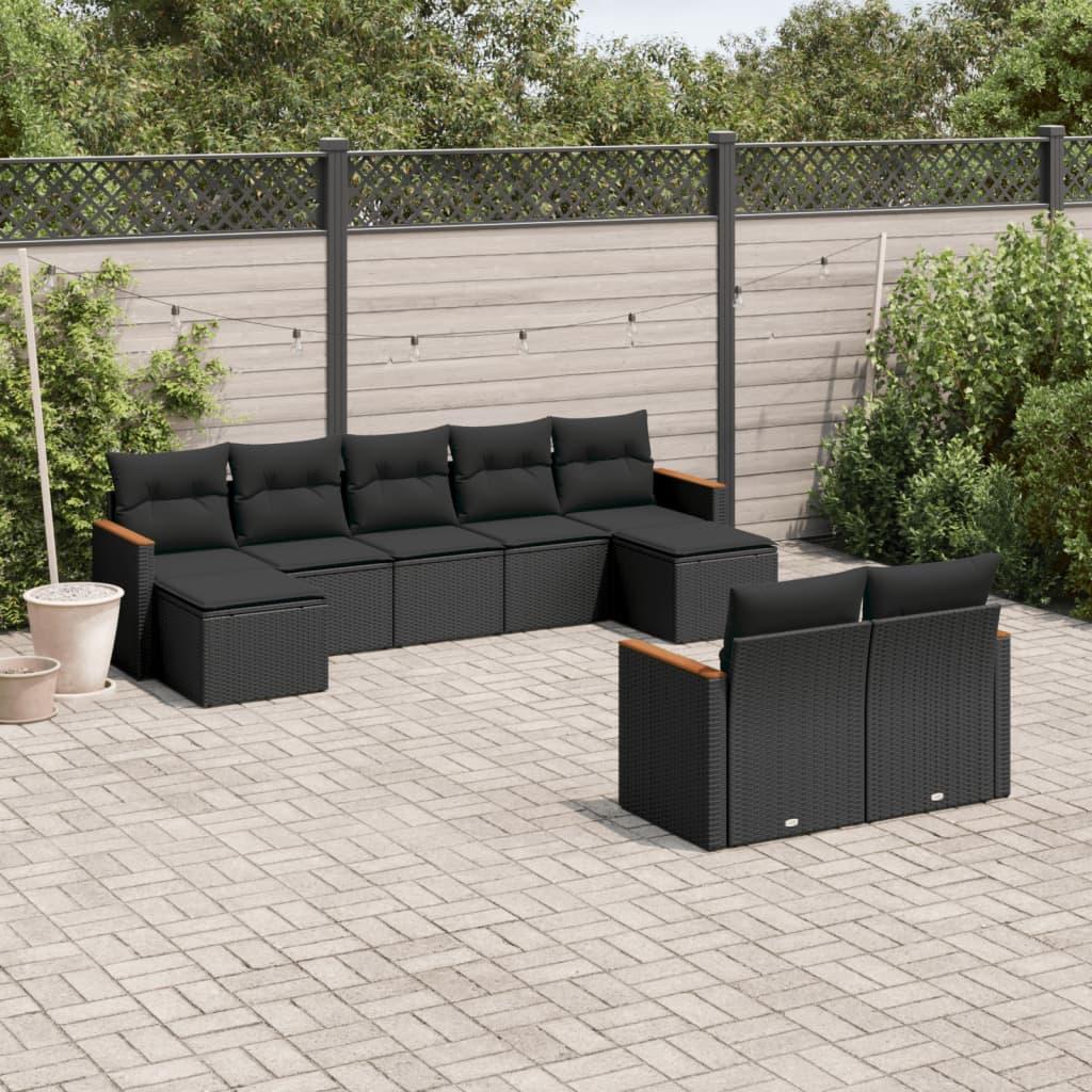 Sofasæt til haven 9 dele med hynder polyrattan sort