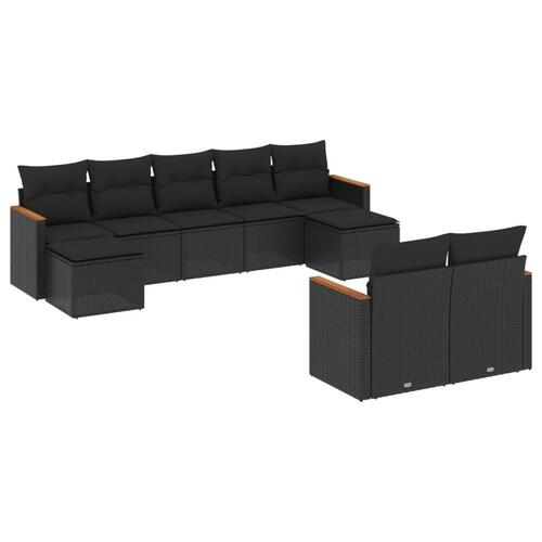 Sofasæt til haven 9 dele med hynder polyrattan sort