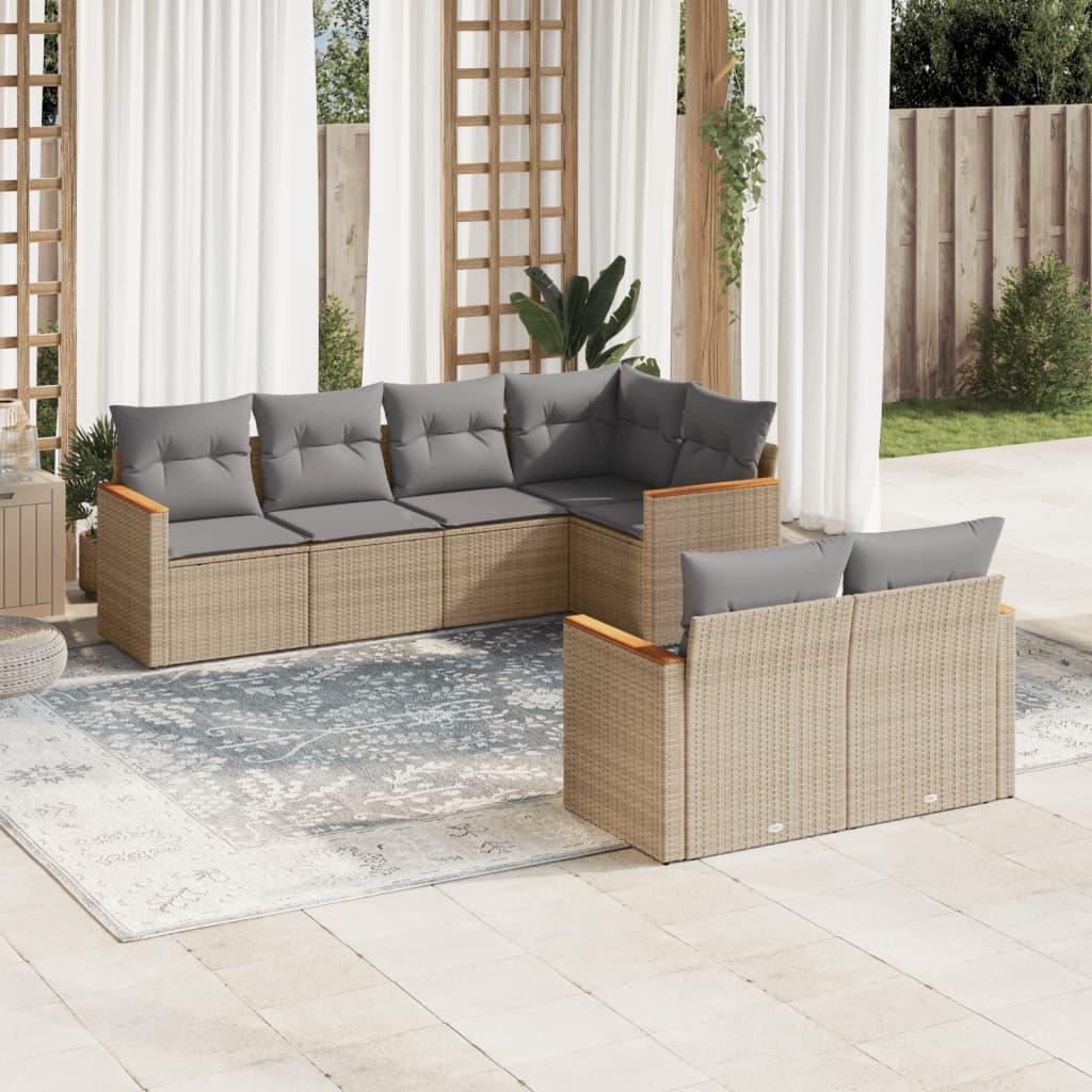 Sofasæt til haven 7 dele med hynder i polyrattan - beige