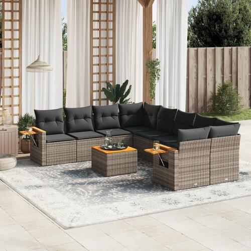 Sofasæt til haven 9 dele med hynder polyrattan grå