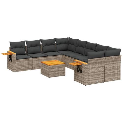 Sofasæt til haven 9 dele med hynder polyrattan grå