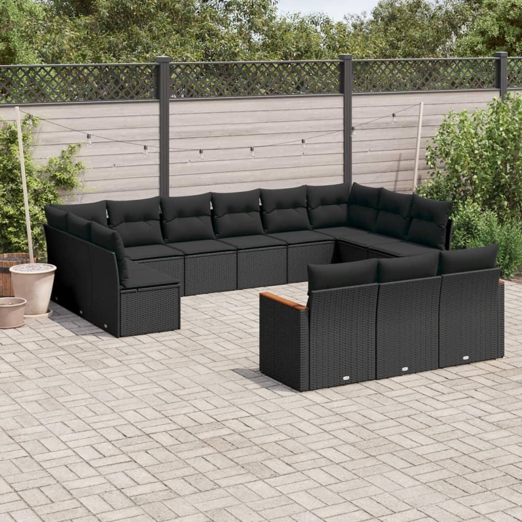 Sofasæt til haven 13 dele med hynder polyrattan sort